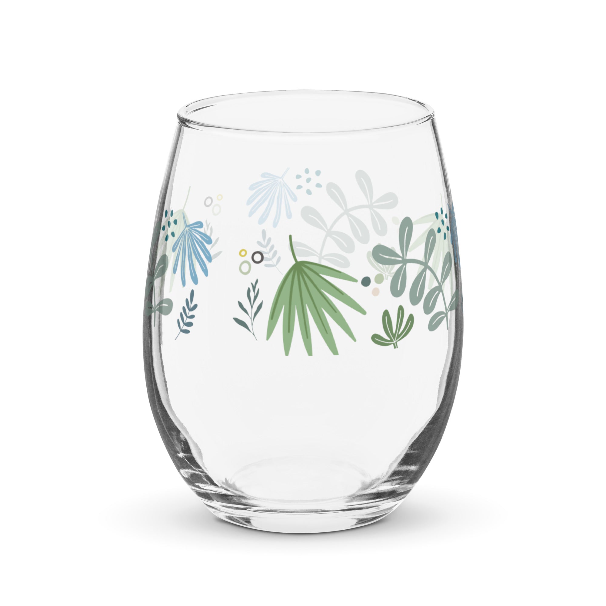 leaf print wine glasses green
