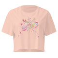 Pink crop top with floral and bow design on a white background