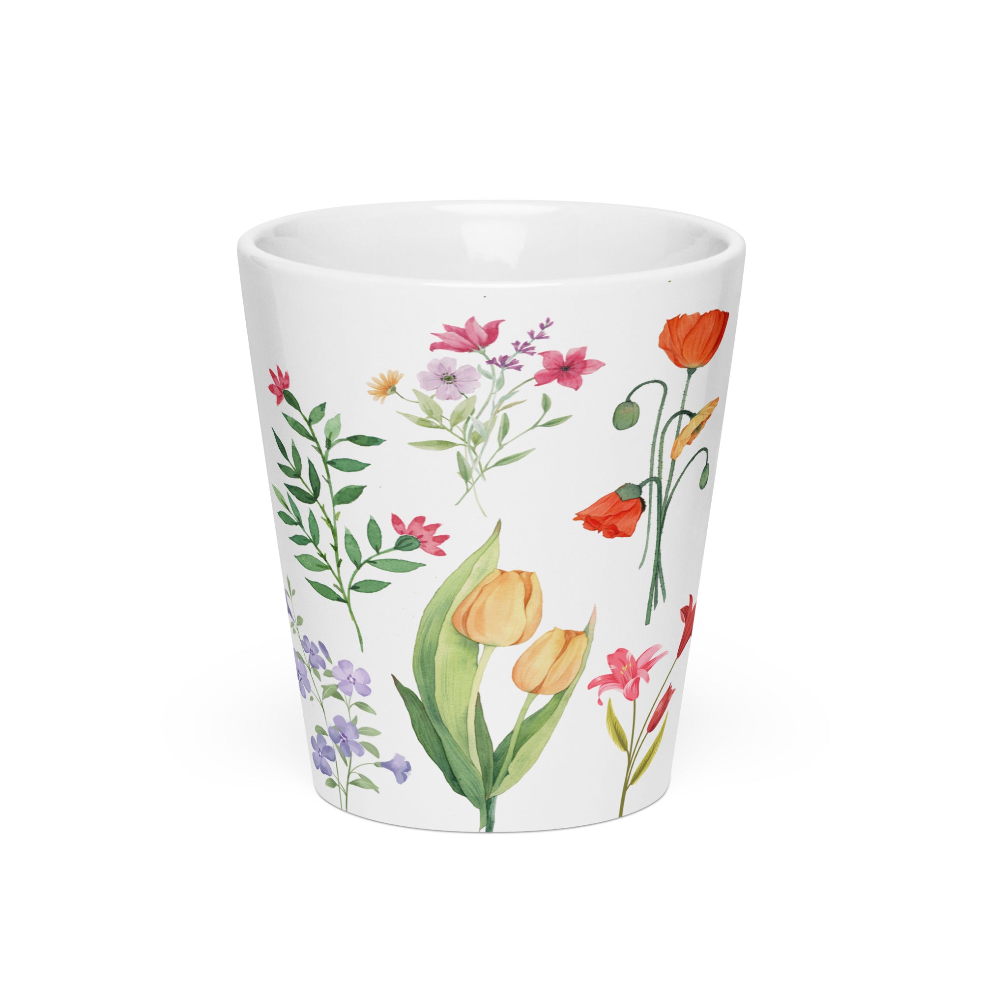 spring floral coffee cup mug with flowers printed on a white background