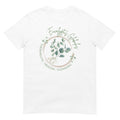 White t-shirt with eucalyptus design and text on a white background