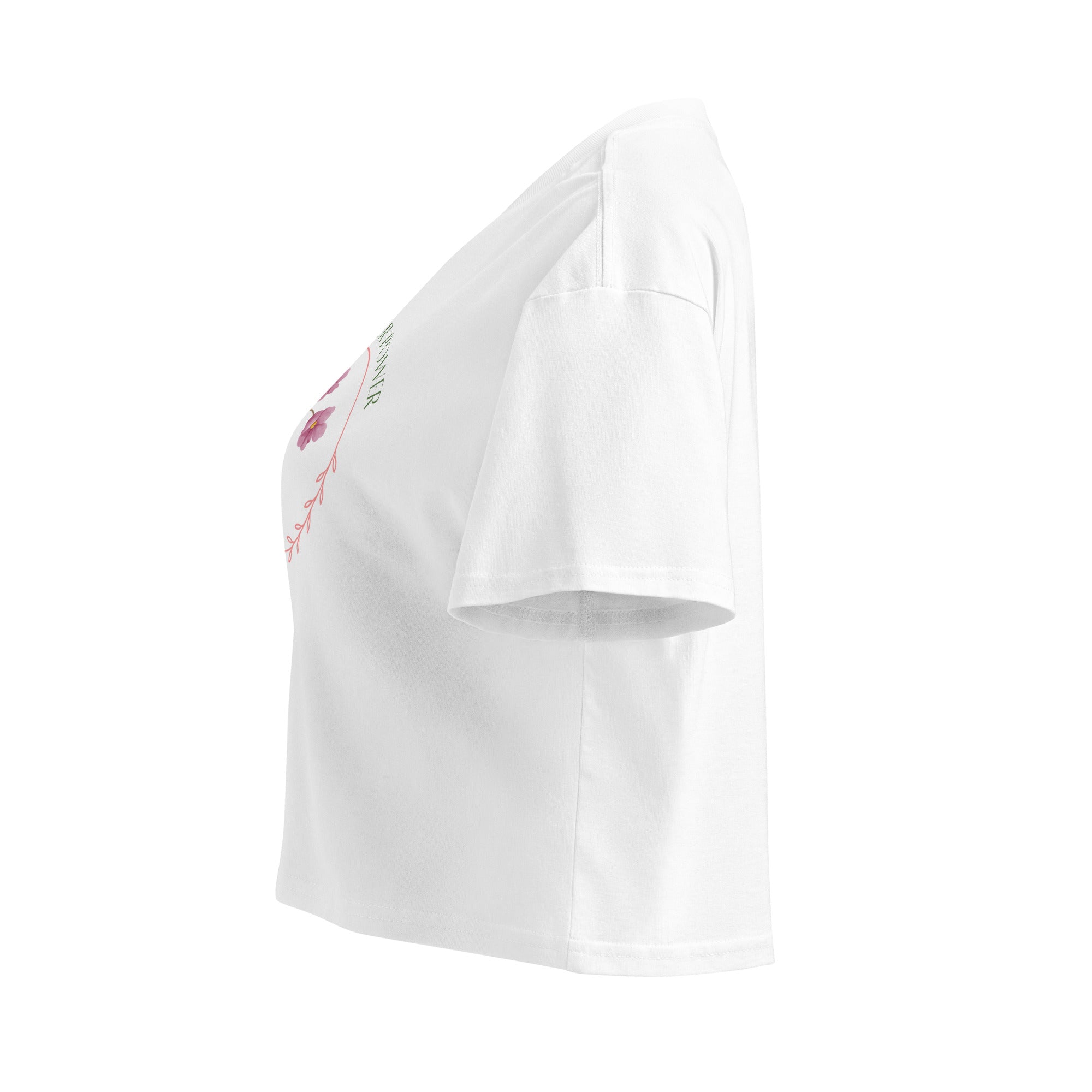 White strapless top with floral embroidery on a white background